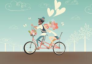 Fototapeta - Zamilovaný pár na bicykli (147x102 cm)