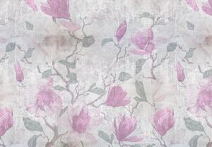 Fototapeta - Ružové kvety v betóne (147x102 cm)