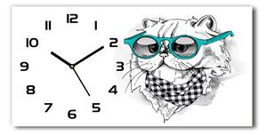 Vodorovné Sklenené hodiny na stenu Mačka v okuliaroch
