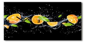 Vodorovné Sklenené hodiny na stenu Pomaranče a voda