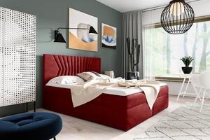 Čalúnená posteľ s prešívaným čelom AKIM - 160x200, červená + topper ZDARMA