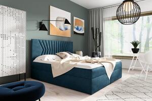 Čalúnená posteľ s prešívaným čelom AKIM - 120x200, modrá + topper ZDARMA