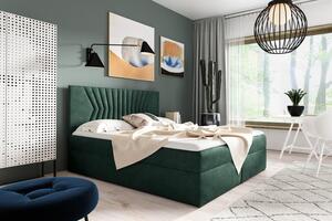 Čalúnená posteľ s prešívaným čelom AKIM - 120x200, zelená + topper ZDARMA