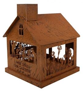 Hrdzavý svietnik v tvare domčeka Rustic Charm- 17*17*22 cm - Clayre & Eef