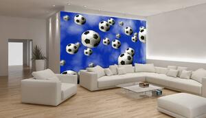 Fototapeta - Futbalové lopty na modrom pozadí (152,5x104 cm)