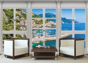 Fototapeta - Tyrkysové more - výhľad z okna (152,5x104 cm)