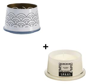 SPAAS Súprava Tienidlo biele vzor LACE + Sviečka v skle RELAX-RELIEVE