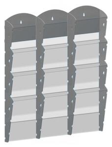 Nástenný plastový zásobník na prospekty - 3 x 4 A4, sivý