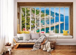 Fototapeta - Pohľad z okna na tyrkysový záliv (152,5x104 cm)