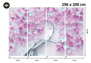 Fototapeta - Fialový strom s kvetinami 3D (296x200 cm)