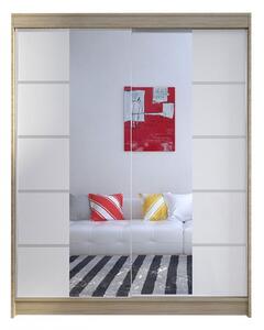 Zrkadlová šatníková skriňa 150 cm s posuvnými dverami a LED osvetlením PIRITU 5 - hnedá