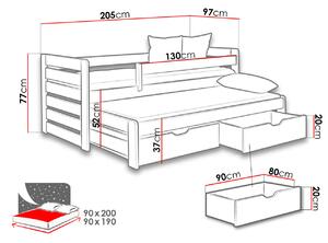 Rozkladacia detská posteľ 90x200 GERA - borovica