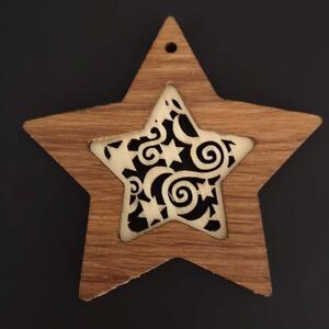 AMADEA Drevená ozdoba z masívu s vkladom - hviezda s ornamentom 8 cm