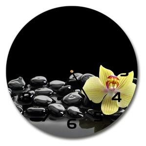 Sklenené nástenné hodiny okrúhle Orchidea