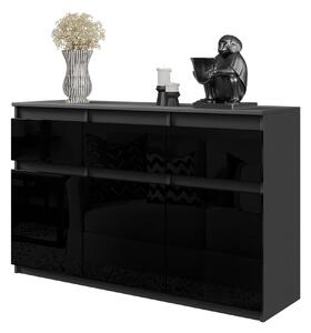 FURNICA - NOAH - Komoda s 3 zásuvkami a 3 dvierkami - antracitovo sivá / čierny lesk V75cm Š120cm H35cm