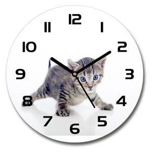 Sklenené nástenné hodiny okrúhle Malá mačka