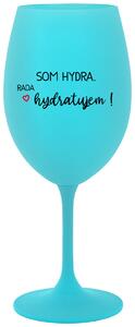 Tyrkysový pohár na víno 350 ml - SOM HYDRA. RADA HYDRATUJEM!