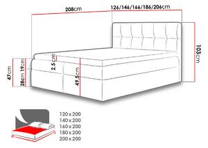 Hotelová manželská posteľ 180x200 KOLDBY - svetlá šedá + topper ZDARMA