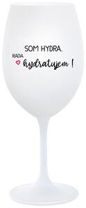 Biely pohár na víno 350 ml - SOM HYDRA. RADA HYDRATUJEM!
