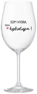 Priehľadný pohár na víno 350 ml - SOM HYDRA. RADA HYDRATUJEM!