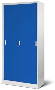 Kovová spisová policová skriňa s posuvnými dverami model KUBA šedo-modrá JAN NOWAK PF-9GDR-GG17
