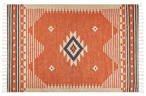 Kelímový koberec oranžový bavlnený 200 x 300 cm obdĺžnikový obojstranný geometrický vzor tradičný dizajn