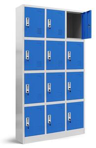 Kovová šatňová boxová skriňa na sokli s 12 boxami model MARCIN šedo-modrá JAN NOWAK H2-7I86-R7VS