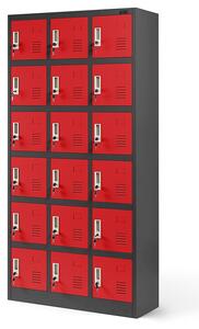Kovová šatňová boxová skriňa na sokli s 18 boxami model KAROL antracitovo-červená JAN NOWAK JF3B6A-AR