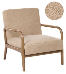 Kreslo béžové buklé čalúnenie drevený rám s podrúčkami mid-century modern štýl obývacia izba