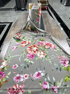 Ervi Bavlna Satén Delux š.240 cm - maľované kvety s lístkami-961, metráž