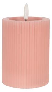 Ružová valcová sviečka s vrúbkovaním Led Candle - Ø 8*13 cm / 2*AA - Clayre & Eef