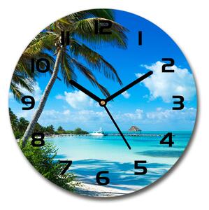 Sklenené nástenné hodiny okrúhle Tropická pláž