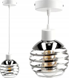 BERGE Sklenená LED závesná lampa biela 1xE27 - gulička s horizontálnymi pruhmi