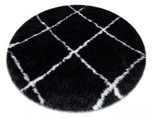 Koberec FLUFFY kruh shaggy kratka, trellis - antracit / biely