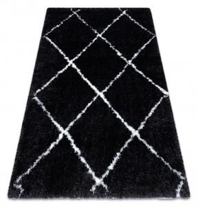 Koberec FLUFFY 2373 shaggy kratka, trellis - antracit / biely