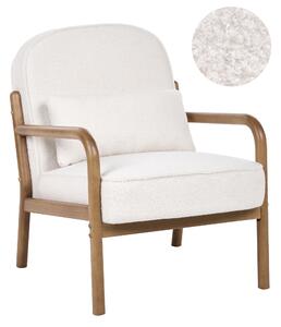 Kreslo krémová biela buklé čalúnenie drevený rám s vankúšom mid-century modern štýl obývacia izba