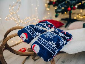 2x Vianočná tmavomodrá baránková deka z mikroplyšu FROSTY 160x200 cm