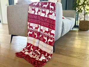 2x Červeno-biela vianočná mikroplyšová deka SOBI 160x200 cm