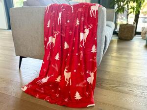 2x Červená vianočná mikroplyšová deka CHRISTMAS 160x200 cm