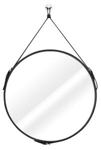 Čierne okrúhle zrkadlo s koženou rukoväťou ESHA Priemer zrkadla: 40 cm