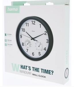 Hama 185868 - Malta, nástenné hodiny, 25 cm, tichý chod, teplomer/vlhkomer, čierne