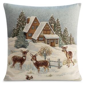 VIANOČNÁ GOBELÍNOVÁ DEKORAČNÁ OBLIEČKA NA VANKÚŠ SNOWY WISHES 45X45 CM VZOROVANÁ