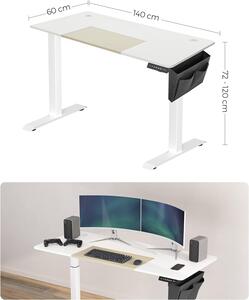 SONGMICS Drevený písací stôl výškovo nastaviteľný - biela - 140x72-120x60 cm