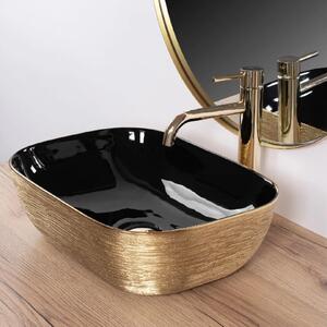 Rea - Umývadlo na dosku Belinda - čierna / kefovaná zlatá - 46x33 cm