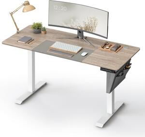 SONGMICS Drevený písací stôl výškovo nastaviteľný - biela / sivá - 140x72-120x60 cm