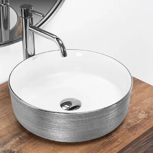 Rea - Umývadlo na dosku Sami - biela/kefovaná strieborná - 36x36 cm