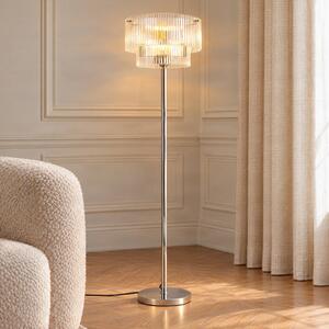 Lucande Stojacia lampa Meritt, chróm/číre sklo, výška 160 cm, sklo, Chrómová / strieborná, Obývacia izba / jedáleň, Sklo, Moderný, Stojaca lampa