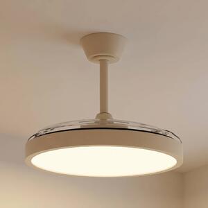 Lindby Stropný ventilátor LED Orasu, Ø 107 cm, béžový,, Krémová / jantárovo žltá, Obývacia izba / jedáleň, kov, Moderný