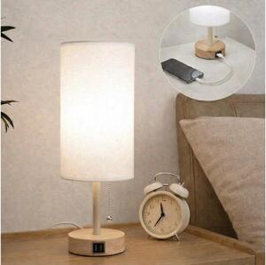 Brilagi - Stolná lampa s USB portom TABLON 1xE27/25W/230V dub/béžová/biela