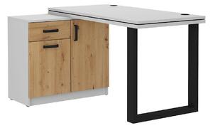 Rohový písací stôl LUGANO 138 cm s komodou a hrubou doskou Farba: Dub artisan + svetlo sivý korpus